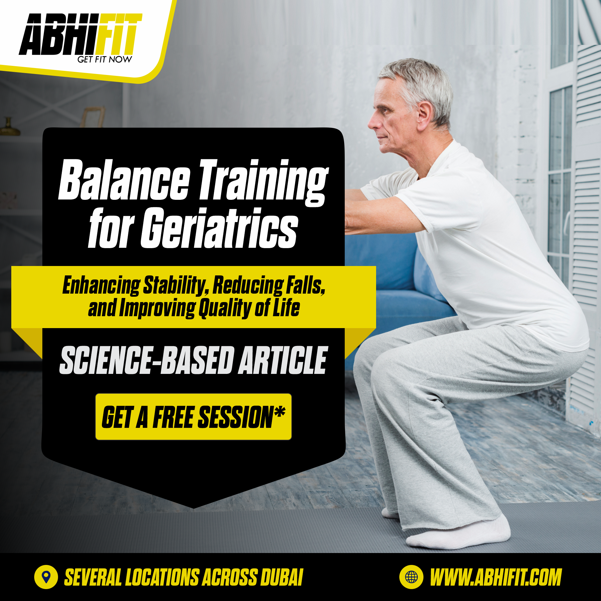 Balance Training for Geriatrics - Enhancing Stability Reducing Falls Improving Quality of Life - Best Personal Training in Dubai - AbhiFit UAE by Abhinav Malhotra